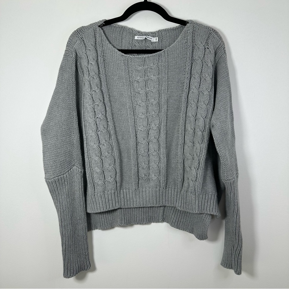 Revolve Faithfull The Brand Chunky Cable Knit Gray Sweater 100% Cotton Size XS